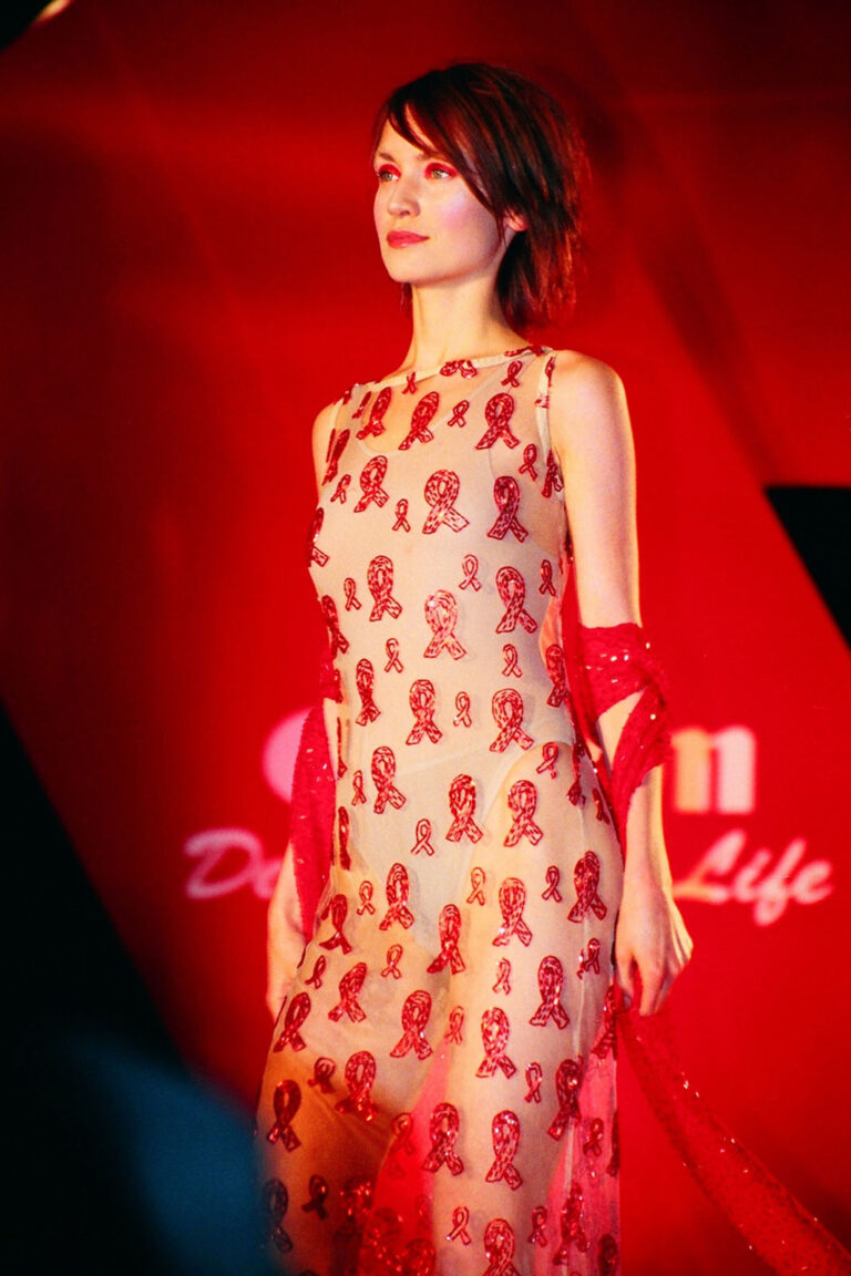 Models on catwalk at Canon Designs for Life AIDS red ribbon fashion show