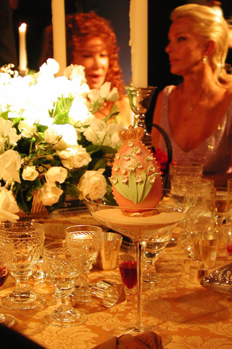 Chocolate Faberge Egg desserts at Elton John’s White Tie & Tiara Ball