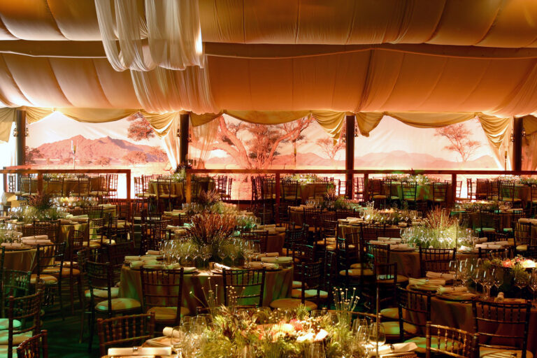 African safari tent theme interiors at Elton John’s White Tie & Tiara Ball