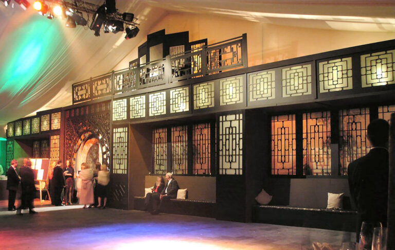 Chinese theme set design at Elton John’s White Tie & Tiara Ball