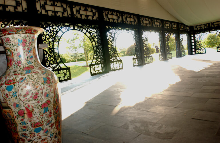 Chinese luna door set decoration at Elton John’s White Tie & Tiara Ball