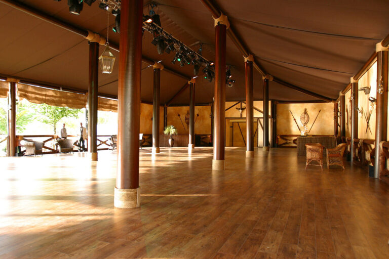African game lodge interiors for Elton John’s White Tie & Tiara Ball