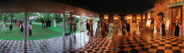 Russian church recreated in a tent for Elton John's White Tie & Tiara Ball