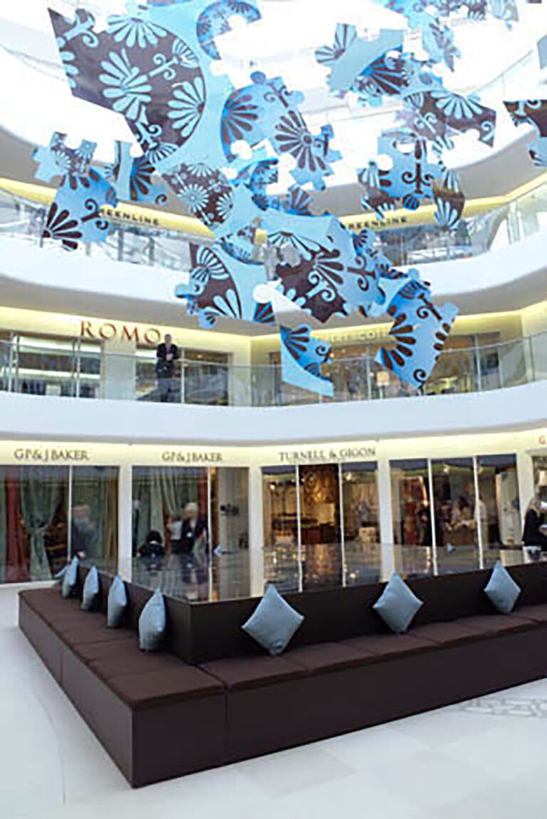 Hanging jigsaw installations at Focus, Design Center Chelsea Harbor