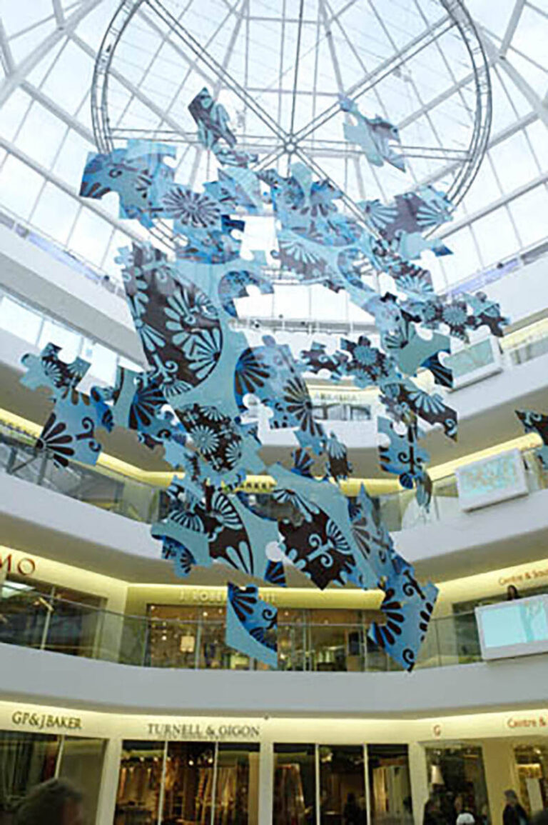 Hanging jigsaw installation for Focus at the Design Center Chelsea Harbour