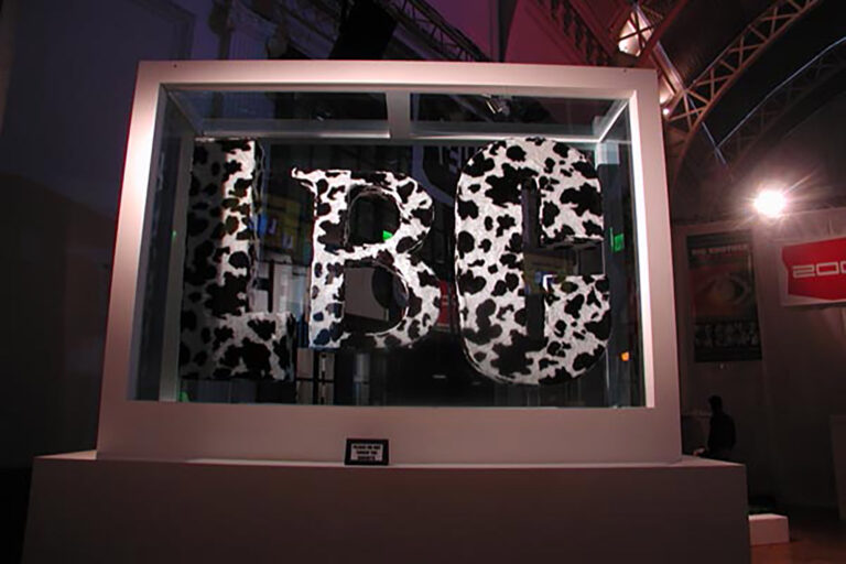 LBC cow print logo in formaldehyde for LBC Radio's 30th Anniversary Party