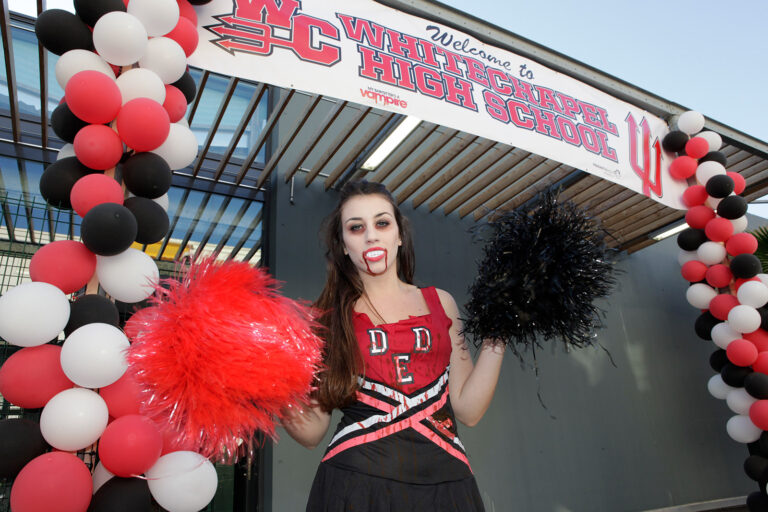 Vampire cheerleader at My Babysitter's a Vampire tv show launch at MIPtv Cannes