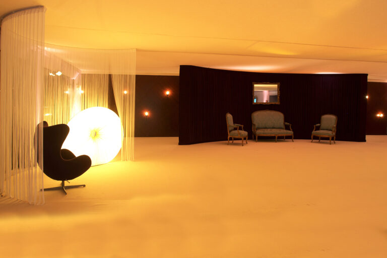 philippe starck inspired interiors in a tent for private client 50th birthday party