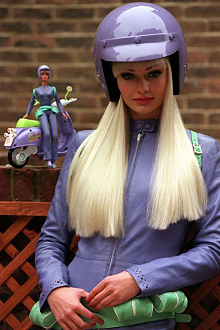 model dressed as biker barbie for The Art of Barbie for Mattel